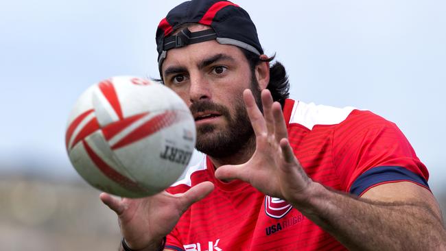New England Patriots safety Nate Ebner trains for the US Olympic rugby team.