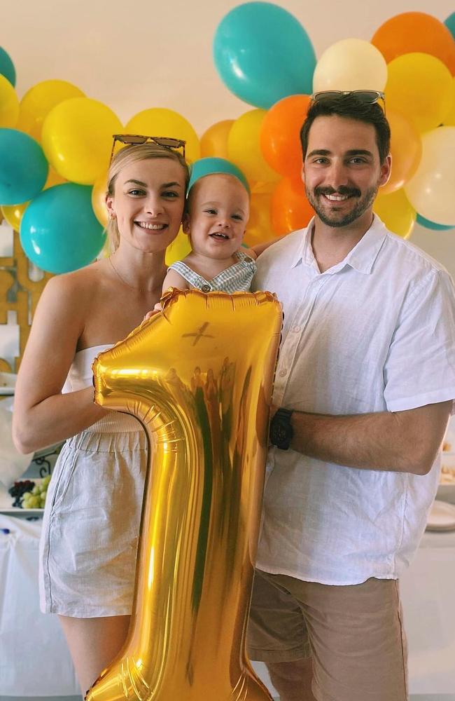 Finn Taylor with his parents Ebony and Leroy.