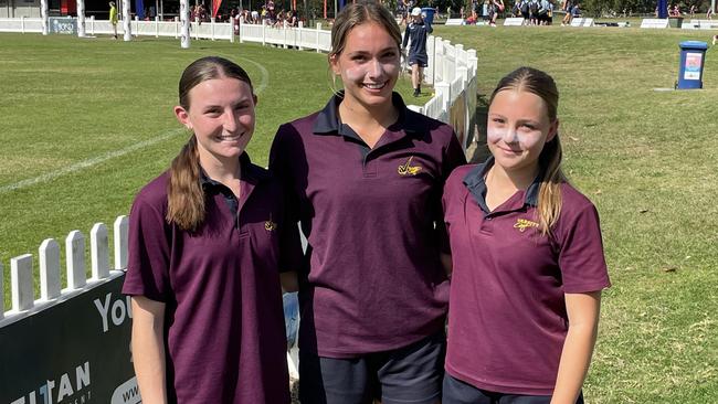 Nyalli Milne, Havana Harris and Annabel Foat of the Varsity senior female semi-final side. All are state reps, with Foat and Harris All Australian selections.