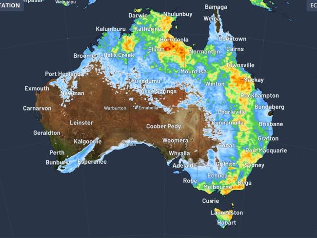 The 48-hour total rainfall chart for Australia ending Sunday, November 26. Huge parts of the state have already been battered by rain this week. Picture: Supplied / Weatherzone