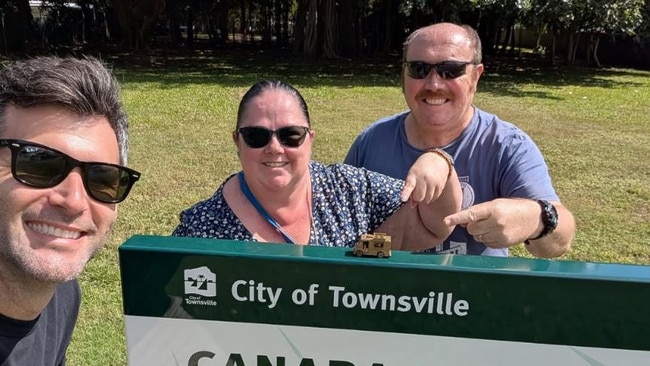 Cliff 'CK' Kern joined Kirwan locals Emma and David Smith after they found the Golden Food Truck on Friday morning.