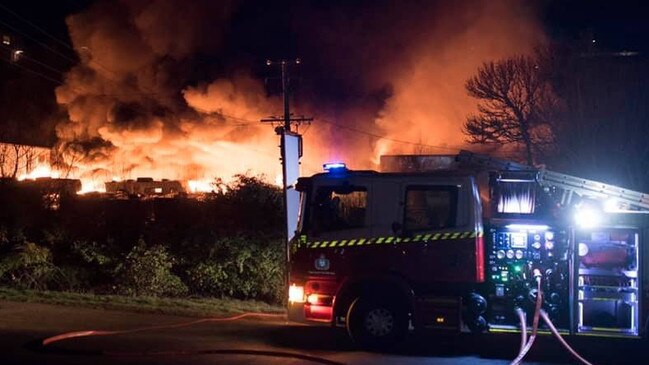 Career and volunteer fire crews from all over greater Hobart were called to the large fire in New Town just before 3:30am this morning. Picture: WARREN FREY/TFS