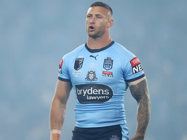 SYDNEY, AUSTRALIA - JUNE 08: Tariq Sims of the Blues prepares for kick-off during game one of the 2022 State of Origin series between the New South Wales Blues and the Queensland Maroons at Accor Stadium on June 08, 2022, in Sydney, Australia. (Photo by Mark Kolbe/Getty Images)