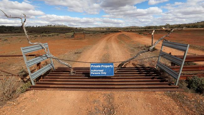 The closed entrance to Oulnina Park station, where police have been searching for missing woman Tanja Ebert. Picture: David Geraghty / The Australian.