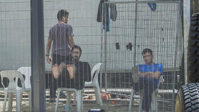 Refugees inside the Manus Island detention centre. Picture: Brian Cassey