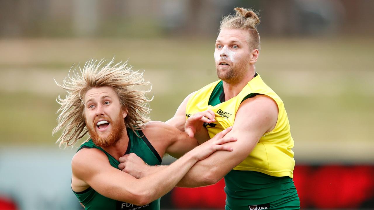 Dyson Heppell and Jake Stringer won’t play for Essendon in Round 23. Photo: Adam Trafford/AFL Media.