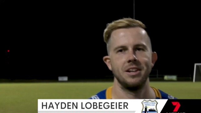 Hayden Lobegeier speaks to the TV cameras after Across the Waves tamed the Mackay Lions in the Australia Cup.