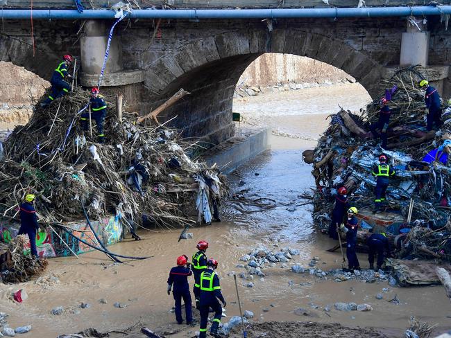 French firefighters work in search and relief efforts in Catarroja, south of Valencia, following mass flooding in Spain. Picture: AFP