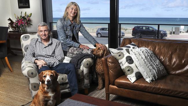 Bruce McAvaney and wife Annie are selling their luxurious Glenelg South apartment. Picture Sarah Reed