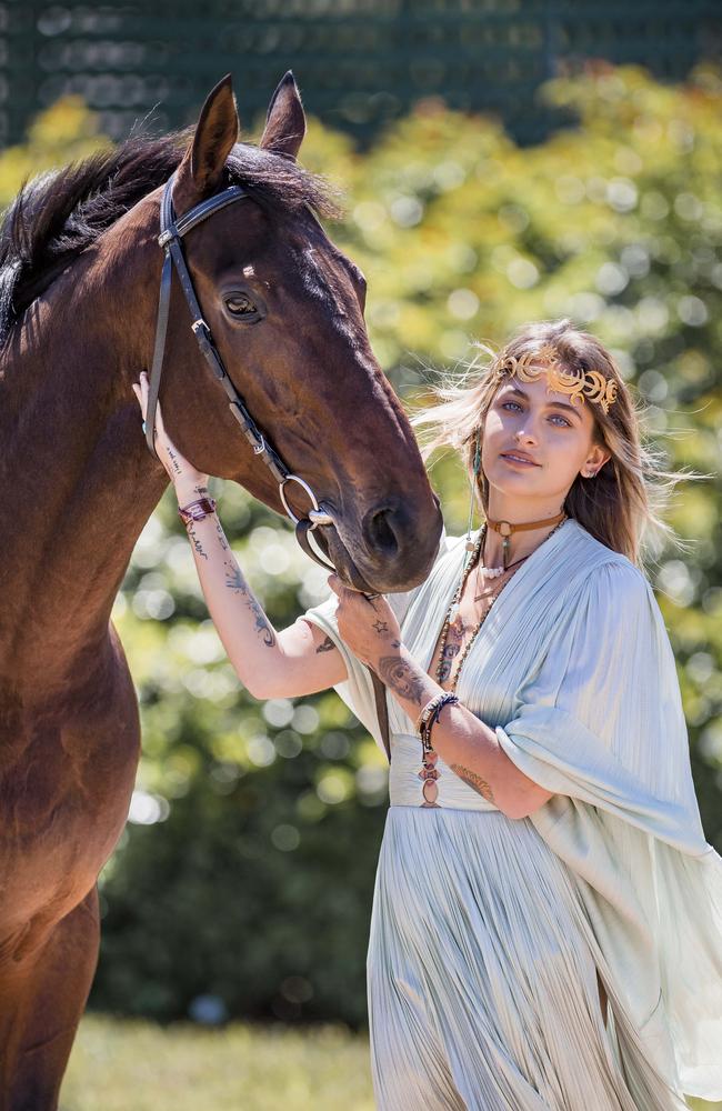 Paris Jackson meets Melbourne Cup favourite Marmelo. Picture: Jason Edwards