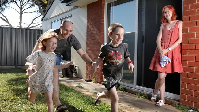 The Savill family, David, Siobhan and their children Mason, 7, and Evelyn, 6, are outgrowing their Andrews Farm property and will build a new house at Roseworthy so the kids have more space. Picture: Dean Martin