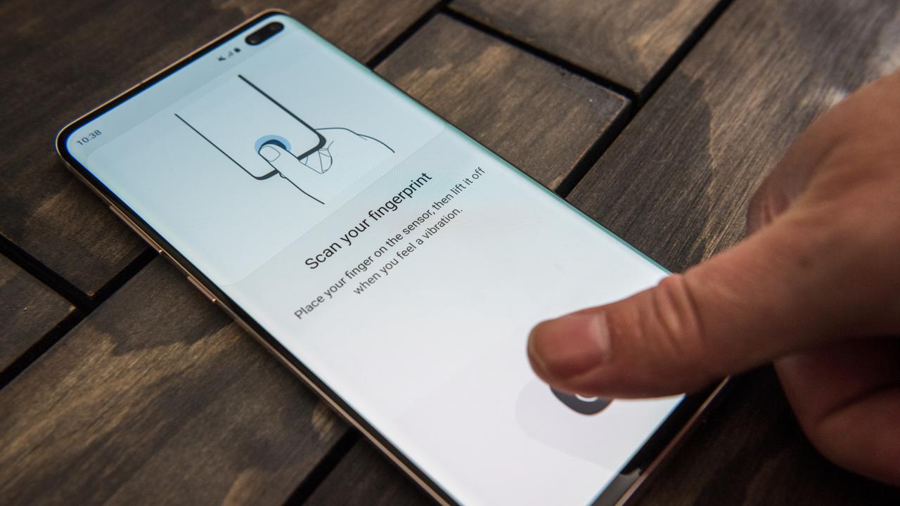 Samsung Galaxy S10 smartphones have a fingerprint sensor in the screen. Picture: Jennifer Dudley-Nicholson/ News Corp Australia