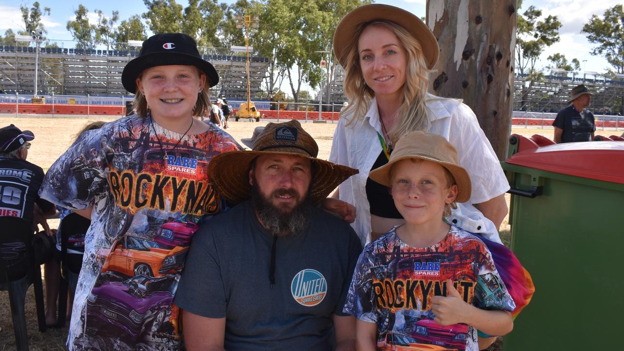 Laura, Mark, Lincoln and Charli Cook from Brisbane. Burnout precinct at Rockynats 2022.