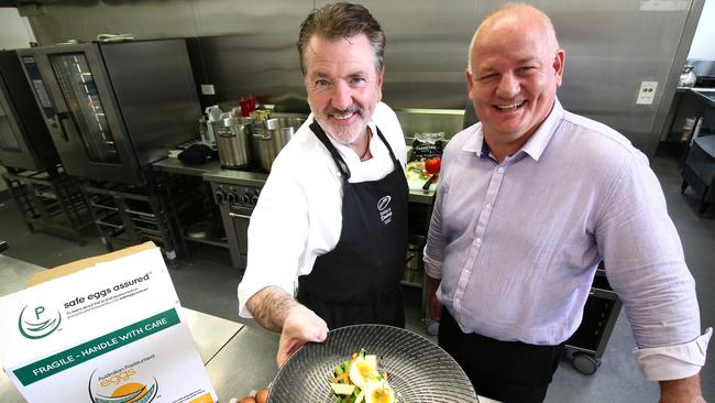 Australian Pasteurised Eggs' Geoff Sondergeld with Aveo National Food Services Manager John Casey