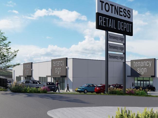 An artist impression of a proposed new bulky goods store for Mount Barker, which would include an Officeworks. Picture: Future Urban / Emmet