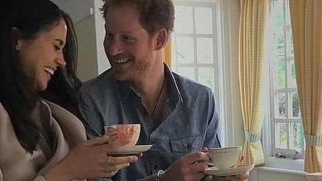 Prince Harry and Meghan Markle at Princess Beatrice's cottage. Picture: Netflix