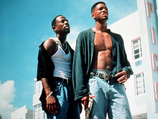 Hollywood actors Martin Lawrence and Will Smith in scene from the 1995 American buddy cop action film Bad Boys.