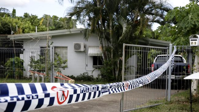 The crime scene in place at Woomala St in Woree where Crystal Ratcliffe, 38, was fatally stabbed and her partner Ricky Cowan suffered critical self-inflicted injuries.