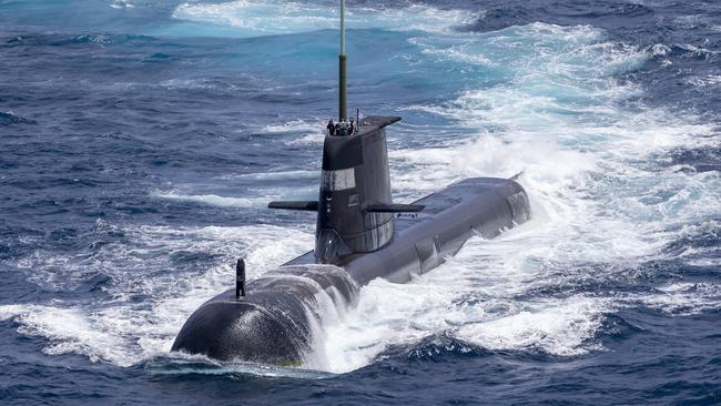 DARWIN, AUSTRALIA - SEPTEMBER 05: In this handout image provided by the Australian Defence Force, Royal Australian Navy submarine HMAS Rankin is seen during AUSINDEX 21, a biennial maritime exercise between the Royal Australian Navy and the Indian Navy on September 5, 2021 in Darwin, Australia. Australia, the United States and the United Kingdom have announced a new strategic defence partnership - known as AUKUS - to build a class of nuclear-propelled submarines and work together in the Indo-Pacific region. The new submarines will replace the Royal Australian Navy's existing Collins submarine fleet. (Photo by POIS Yuri Ramsey/Australian Defence Force via Getty Images)