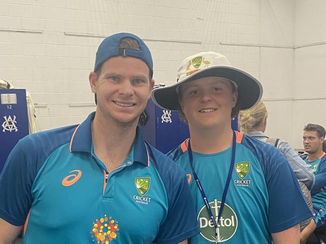 Hayden Kenny with Steve Smith at the 2022 Boxing Day Test. Picture: Supplied.