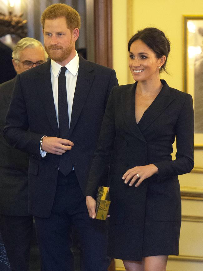 The Duke and Duchess of Sussex attend a gala performance of the musical Hamilton at the Victoria Palace Theatre, London. Picture: MEGA