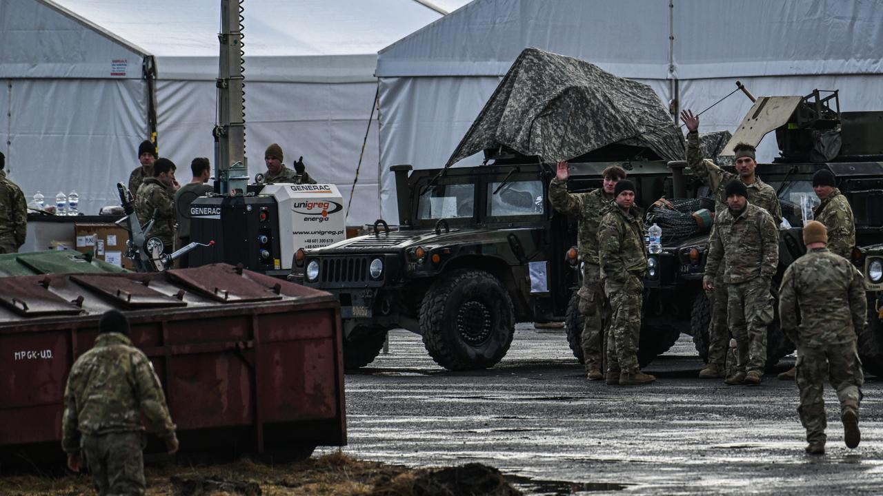 US Army soldiers assigned to the 82nd Airborne Division at an operating base in Wola Korzeniecka, Poland. Picture: Getty Images