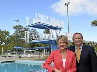 CASH SPLASH: Labor Senator Kristina Keneally with Labor candidate for Page, Patrick Deegan at Grafton Olympic Pool. Picture: Tim Jarrett