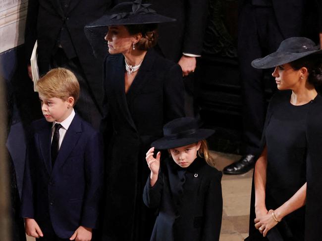 Catherine, Princess of Wales with her children and Meghan Markle ahead of the service. Picture: Getty Images