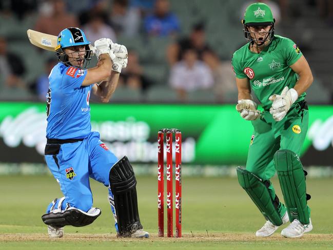 Jonathan Wells hits out against the Melbourne Stars at Adelaide Oval.