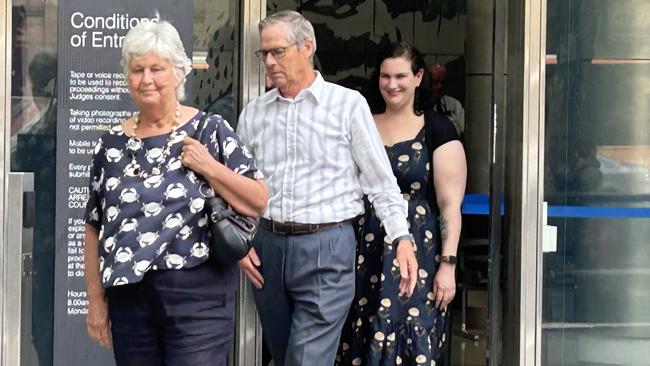 David Nairn leaves the County Court alongside his wife Dr Catherine Urie and her daughter Claire Barnier after the sentencing of Ismail Abdi and Mohamed Salad.