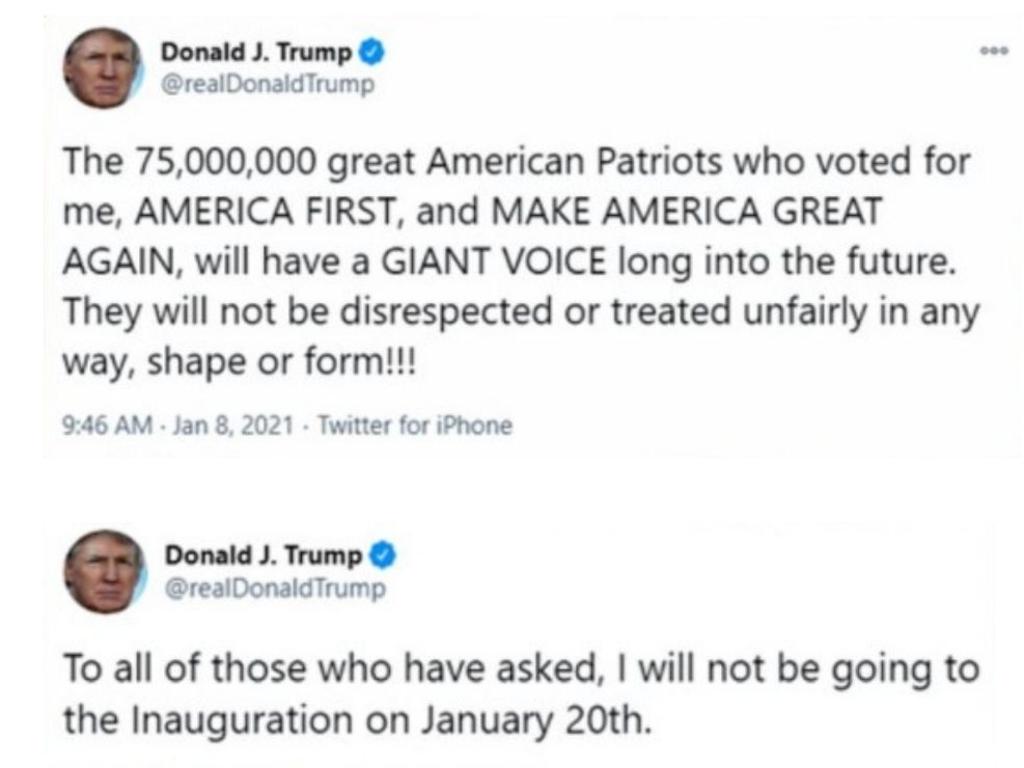 The final two tweets from Donald Trump. Picture: Twitter.