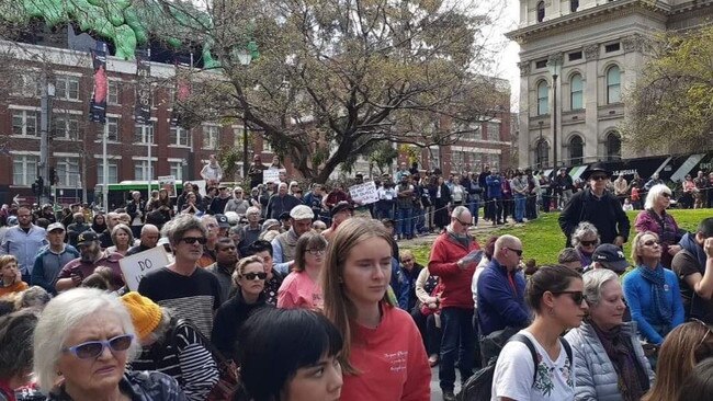 The Melbourne protest. Picture: Twitter/@HometoBilo