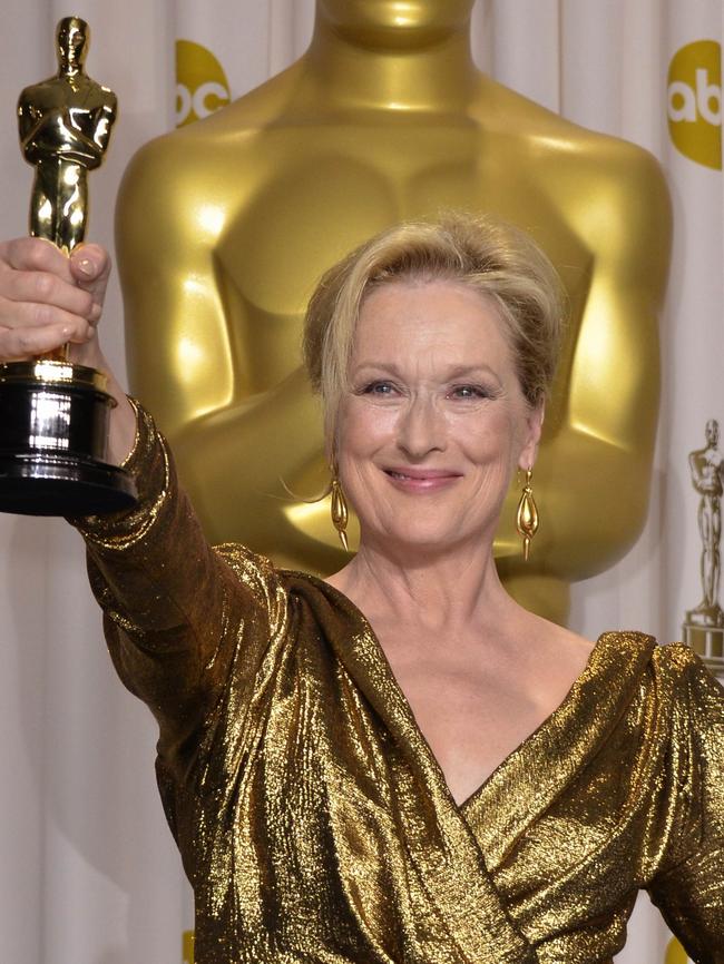 Meryl Streep holds her Oscar for Best Performance by an Actress in a Leading Role for The Iron Lady. Picture: AFP