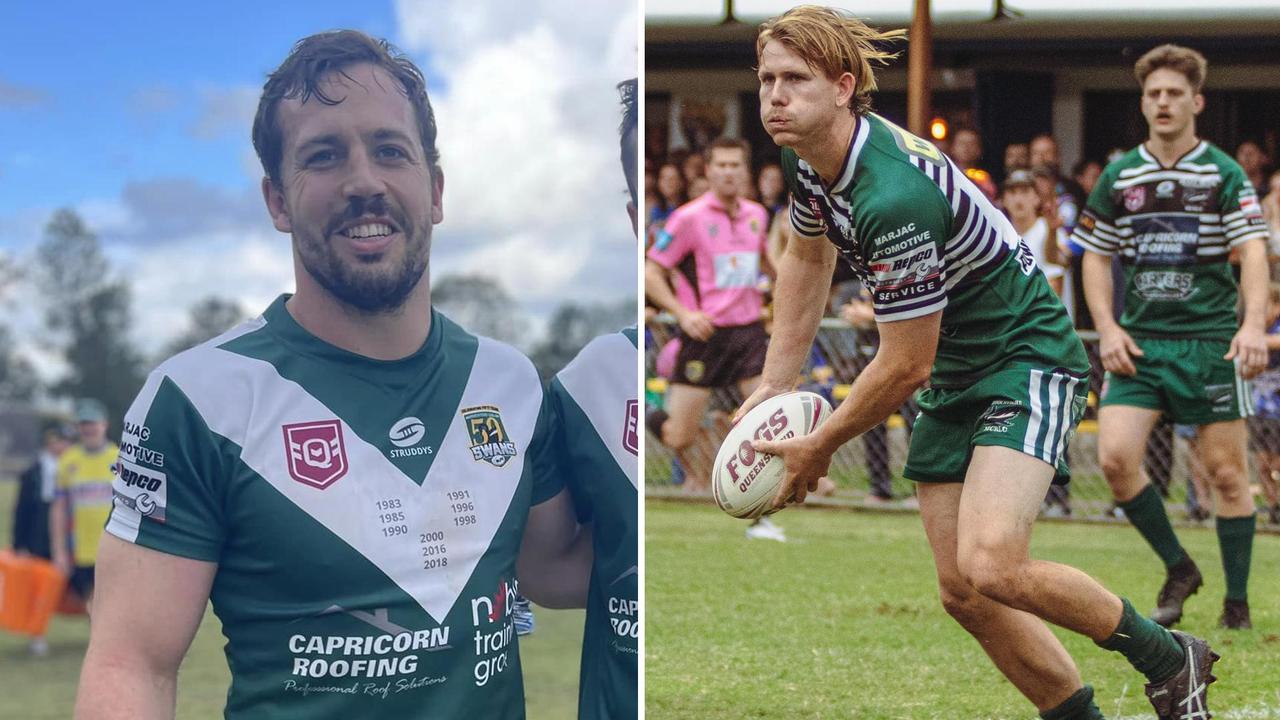 Maroochydore Swans players Tom Geraghty and John McLaughlin.