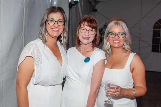 Kelly Menzies, Selina Rogers and Rebecca Vella at Mantra Mackay for a Touch of Teal Soiree Trudy Crowley Foundation fundraising event 2022 Picture: Michaela Harlow