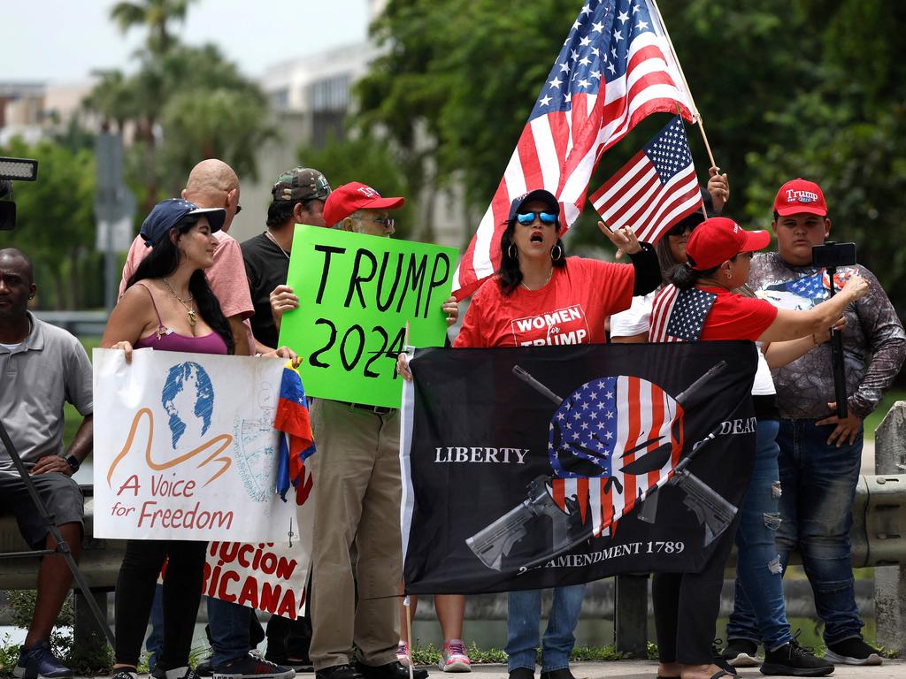 Trump supporters get loud ahead of his court appearance. Picture: Getty Images via AFP