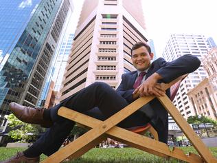 24/2/2017: Former Darwin boy Jerone Wills, outside the HSBC inner city tower block where he works, Brisbane. Jerone has already undertaken two internships at the HSBC bank, backed by the Australian Indigenous Education Foundation.. Lyndon Mechielsen/The Australian