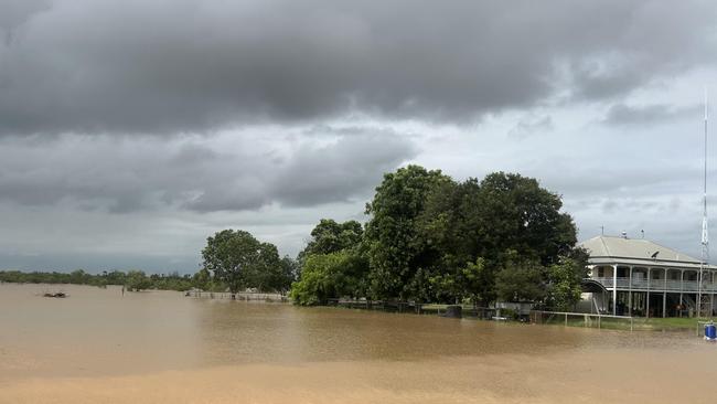 The historic main homestead at Floraville Station was swamped as the 94,000Hs property on the banks of the Leichardt River was devastated by record-breaking floods. Picture: Supplied