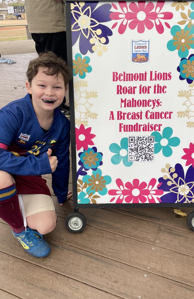 Michelle Mahoney's son Levi during a club fundraiser for her as she battles breast cancer.