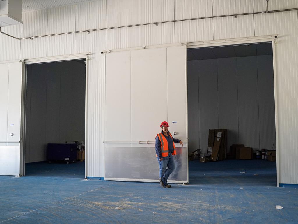 Signature On Farm co-owner Josie Angus standing next to one of the huge cold storage rooms at the new abattoir scheduled to open towards the end of September. Picture: Heidi Petith