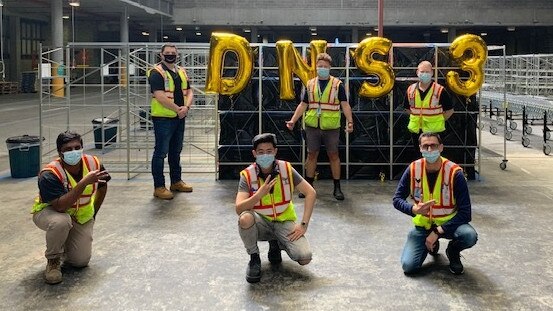 Workers celebrate the opening of the new Amazon Australia “Delivery Station” (DNS3) in Rodborough Rd, Frenchs Forest. Picture: Amazon Australia