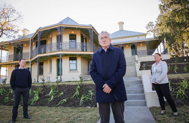 Harrington Estates development director Trevor Jensen, heritage architect Lester Tropman and author Sheree Gover outside the homestead. Picture: Carmela Roche