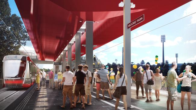 Artists impression of the light rail stop at Moore Park. Picture: Transport for NSW