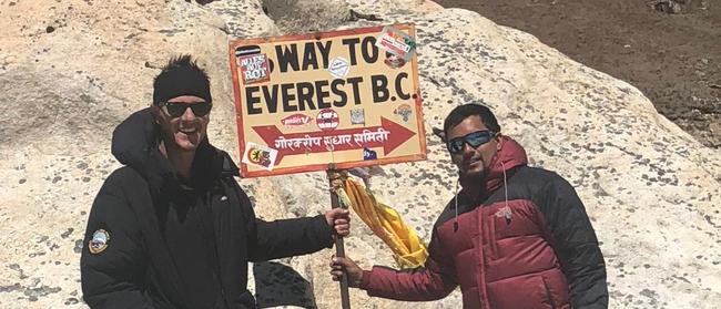 Gold Coast radio broadcaster Luke Bradnam with his guide to Everest Base Camp.