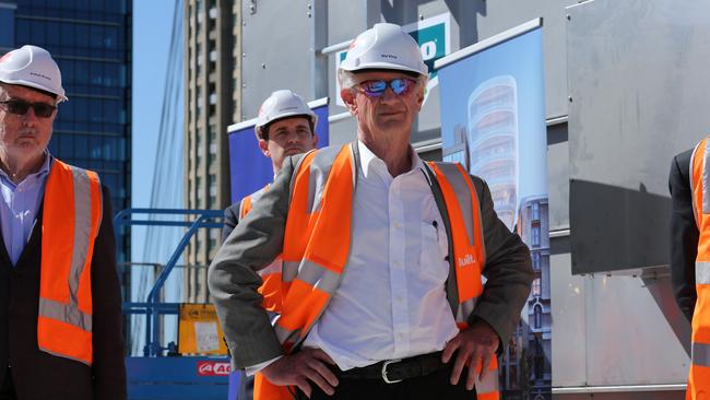 Wal King at the topping out ceremony at Clarence Street in the Sydney CBD. Picture: Britta Campion