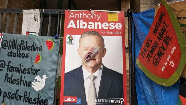 A Pro-Palestine protest outside the electoral office of Anthony Albanese in Marrickville. Picture: X