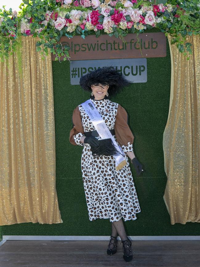 2021 TAB Ipswich Cup at the Ipswich Turf Club. Fashions on the Field. Main Stage. Category 1. Most Fashionable Female winner Cheryle-Lee Beaton.
