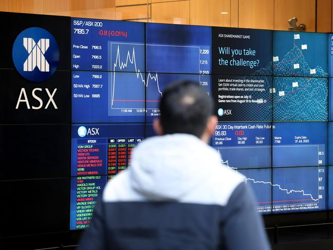 SYDNEY, AUSTRALIA - NewsWire Photos JUNE 29, 2023: Screens at the Australian Stock exchange, ASX. Sydney CBD.Picture: NCA NewsWire / Damian Shaw