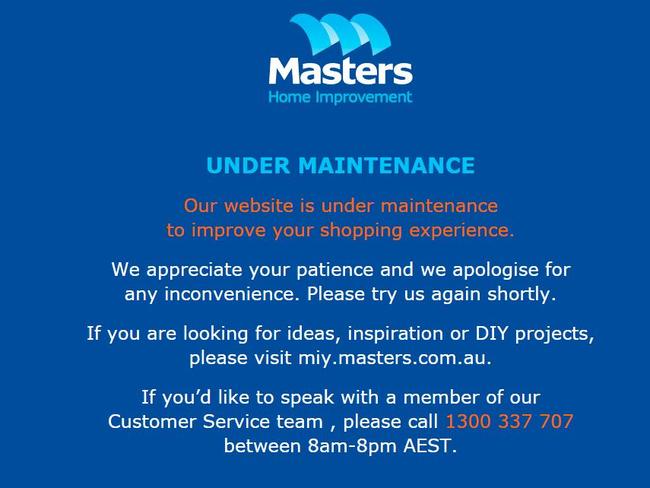 Masters Home Improvement website has crashed.