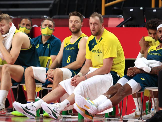 A dejected Joe Ingles watches on in the closing moments. Picture: Adam Head